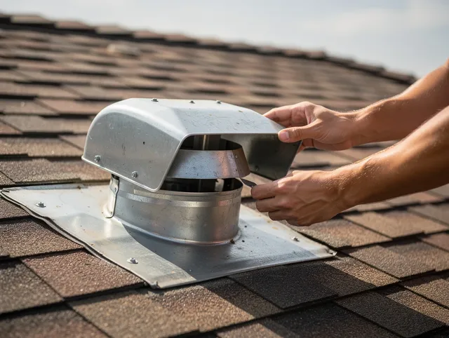 Cape Coral Dryer Vent Cleaning certified technician safely cleaning a roof-mounted dryer vent in Cape Coral