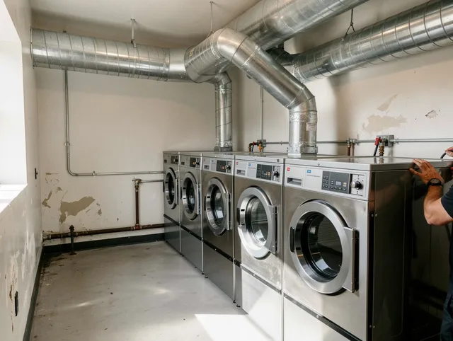 Cape Coral Dryer Vent Cleaning team performing large-scale commercial dryer vent cleaning in Cape Coral