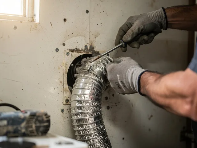 Cape Coral Dryer Vent Cleaning technician performing precise dryer vent hose installation in Cape Coral